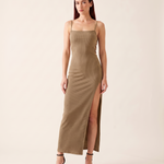 Spaghetti Strap Bodycon Maxi Dress with High Split – product detail view 3