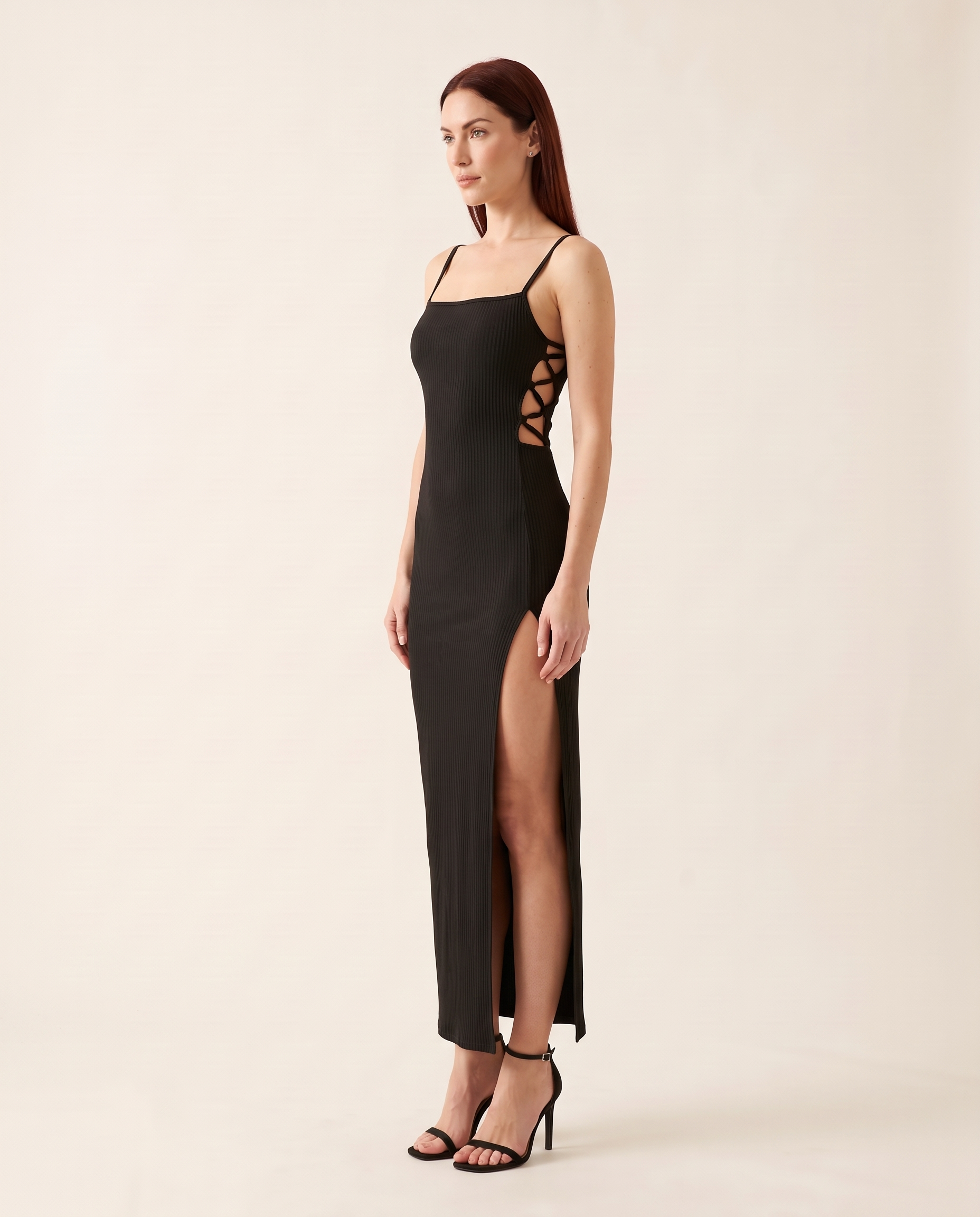 Spaghetti Strap Bodycon Maxi Dress with High Split – alternate product view