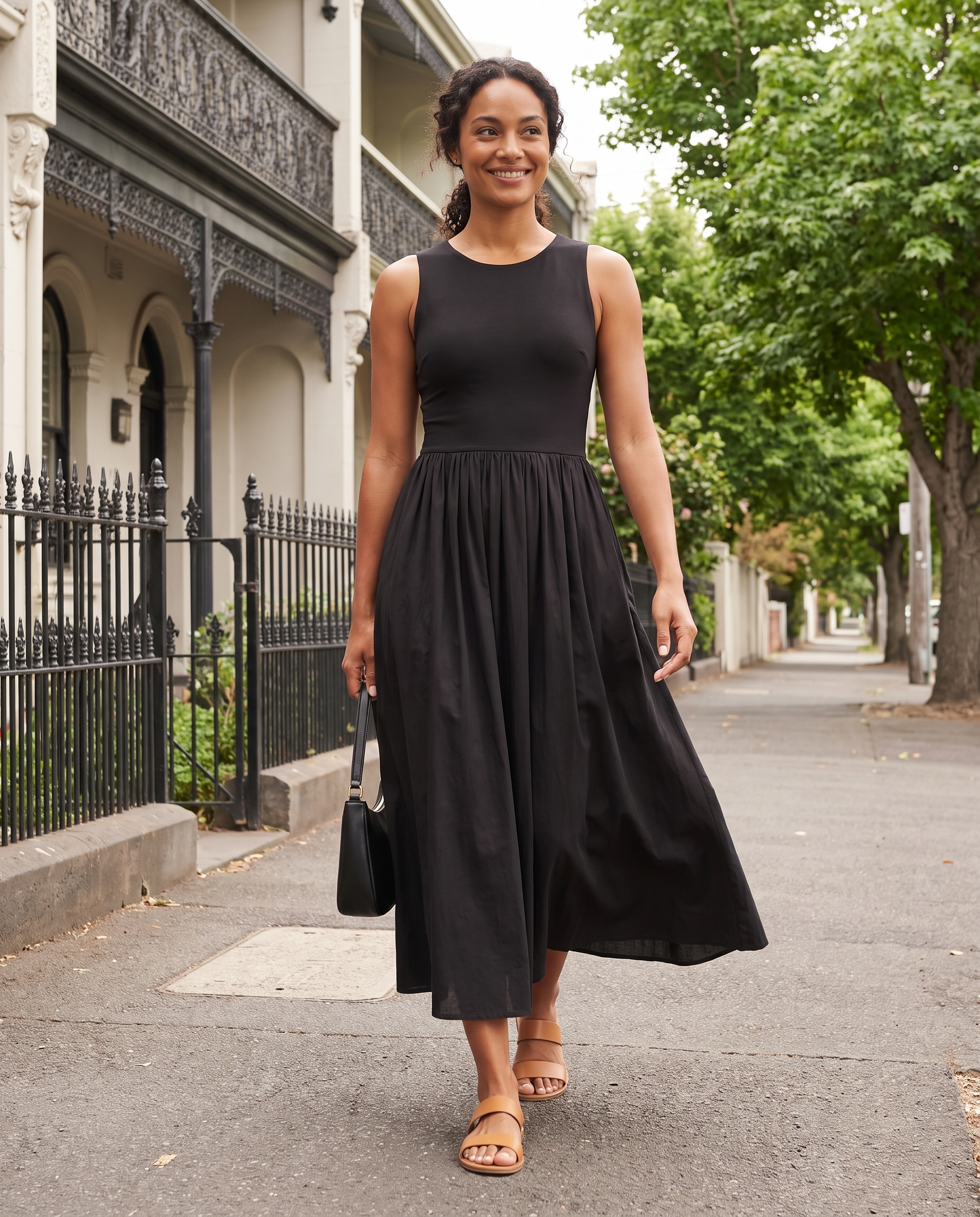 Essential Black Midi Dress with Pockets – product detail view 2