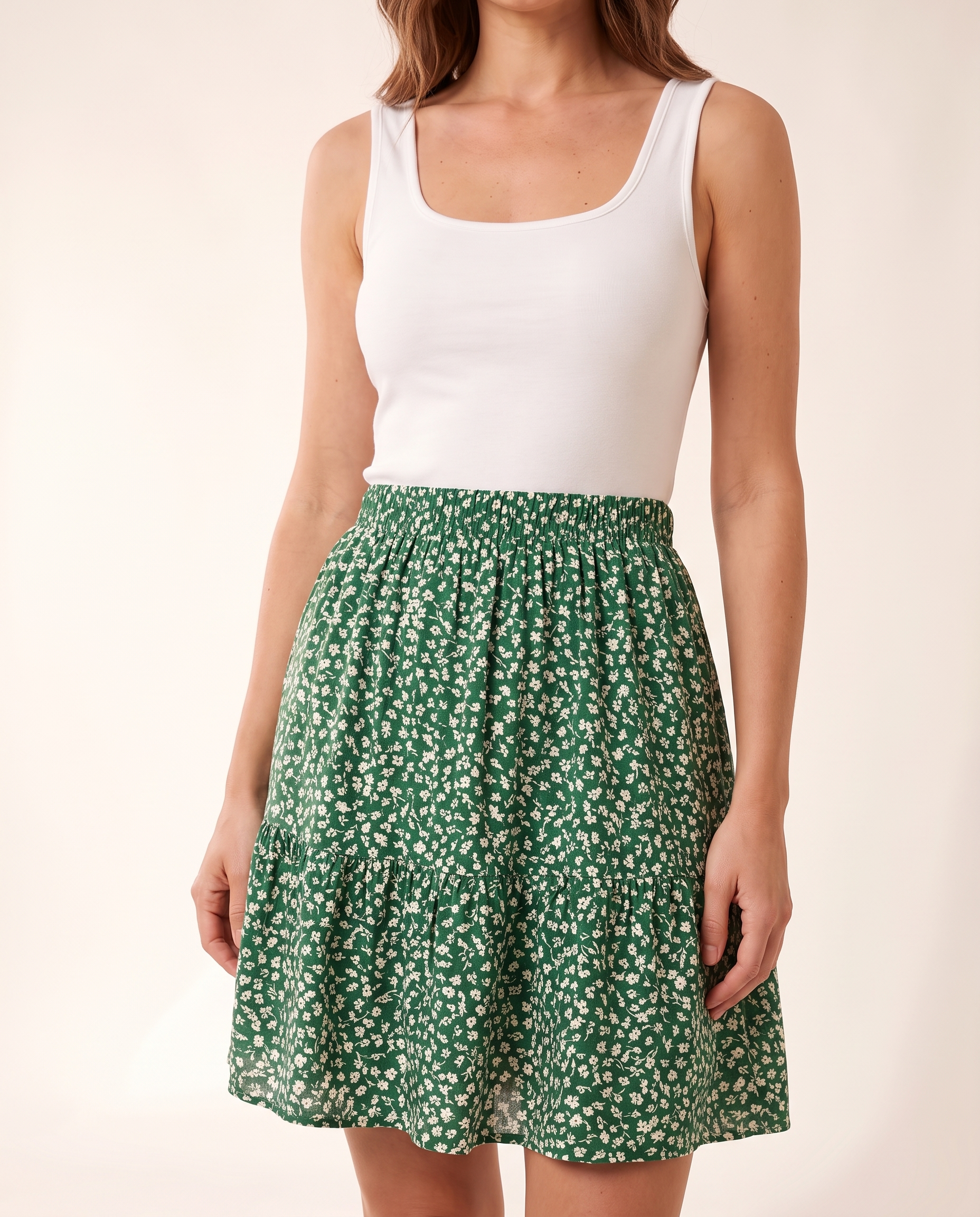 Green Printed Square Neck Sundress – product detail view 1