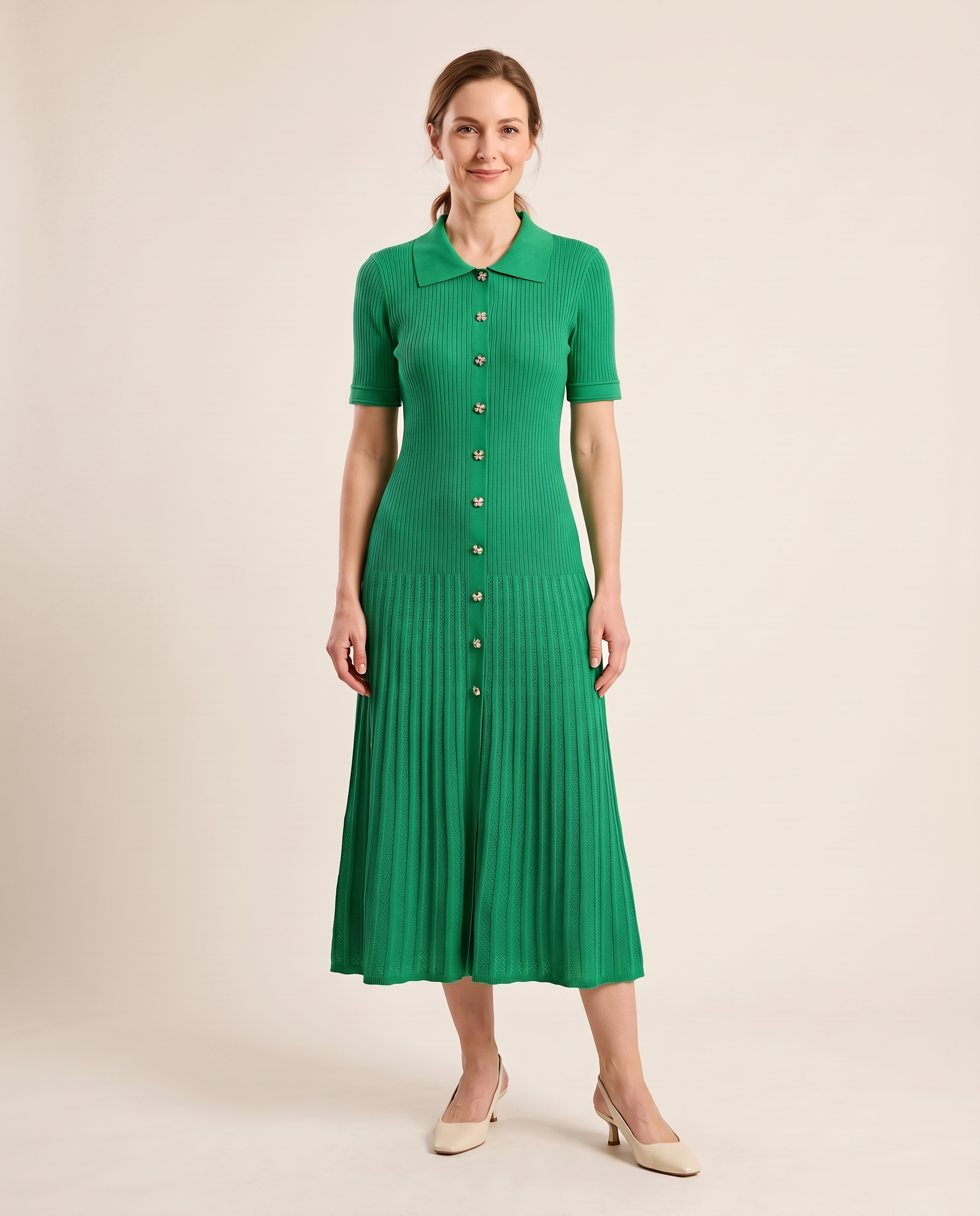Knit Shirt Dress with Button Front – primary product view