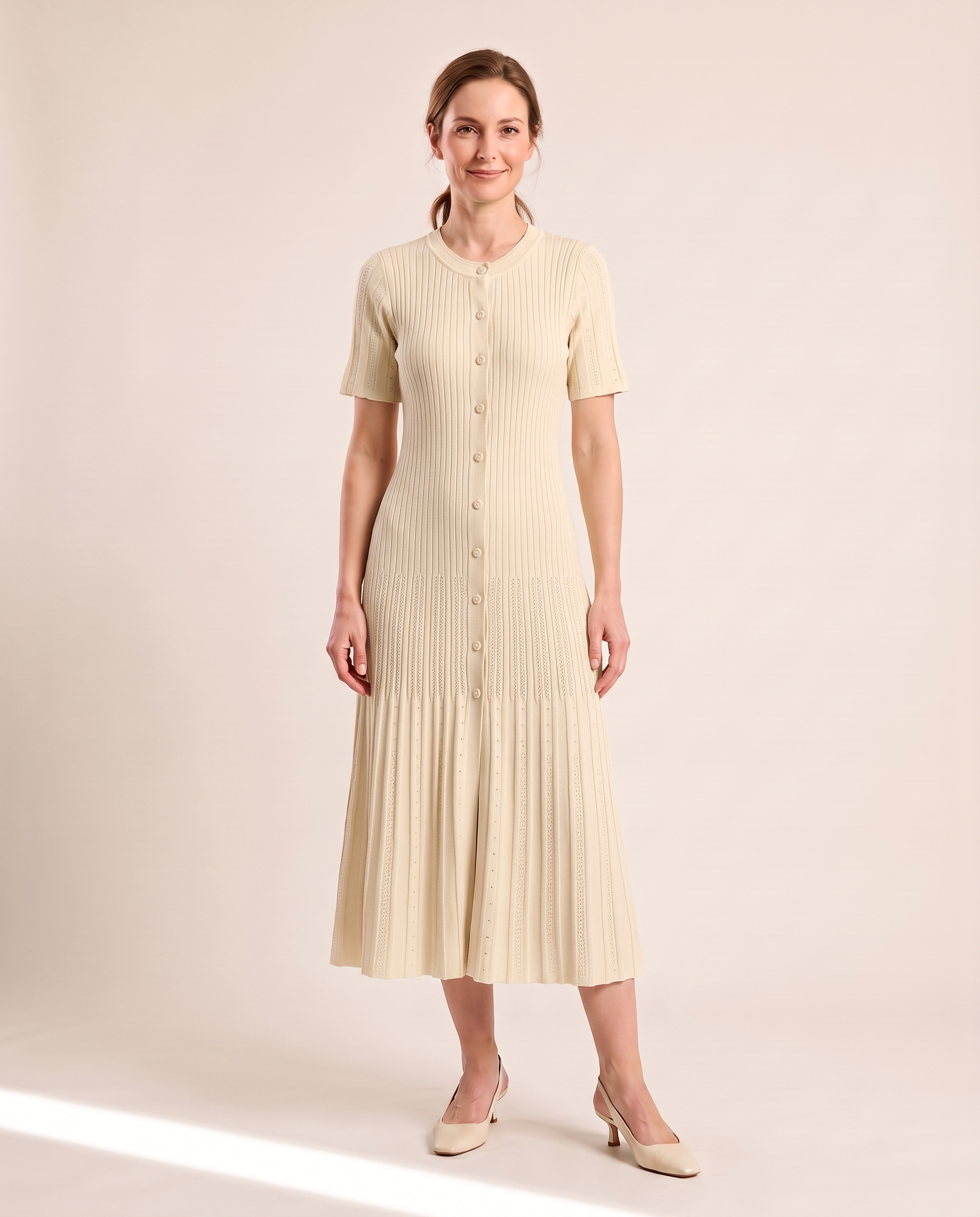 Knit Shirt Dress with Button Front – product detail view 4