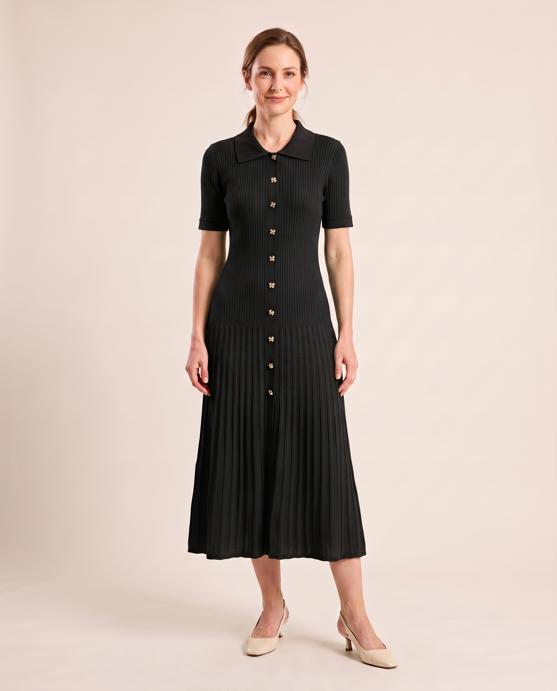 Knit Shirt Dress with Button Front – product detail view 5