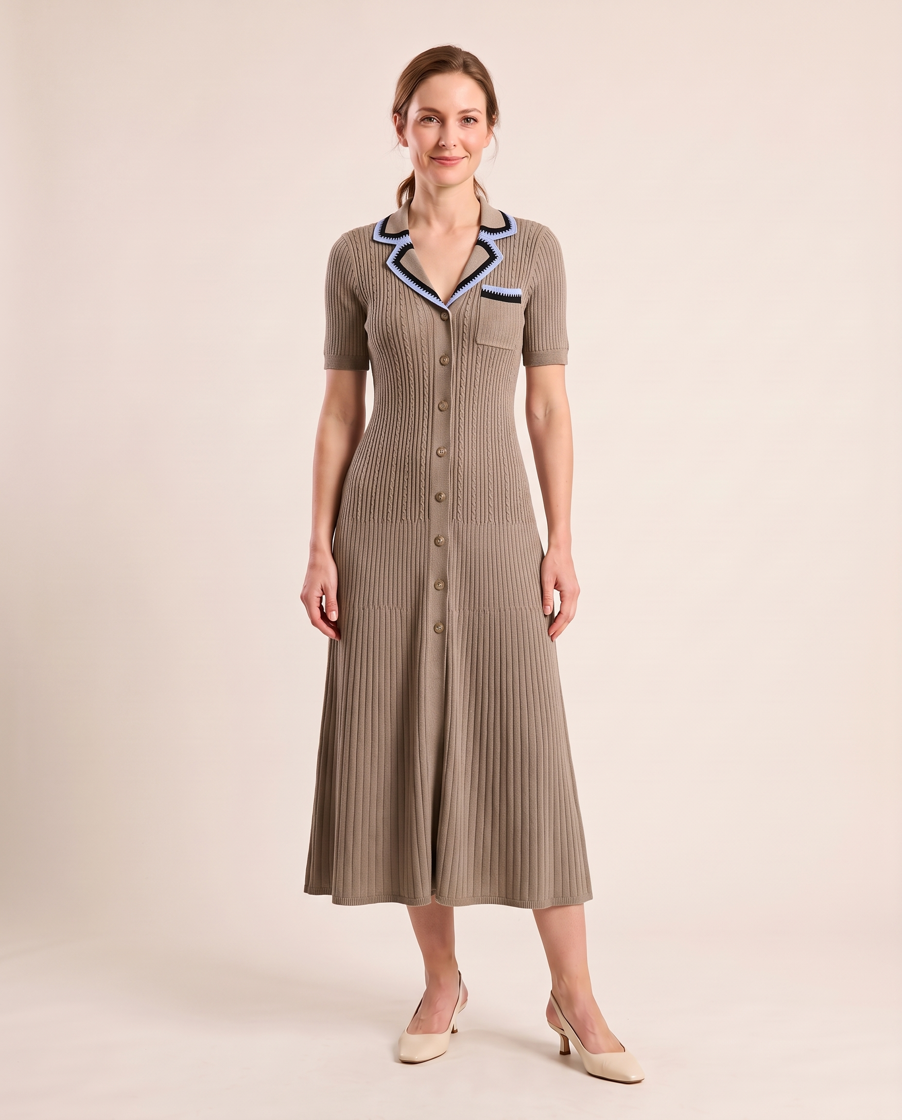 Knit Shirt Dress with Button Front – product detail view 6