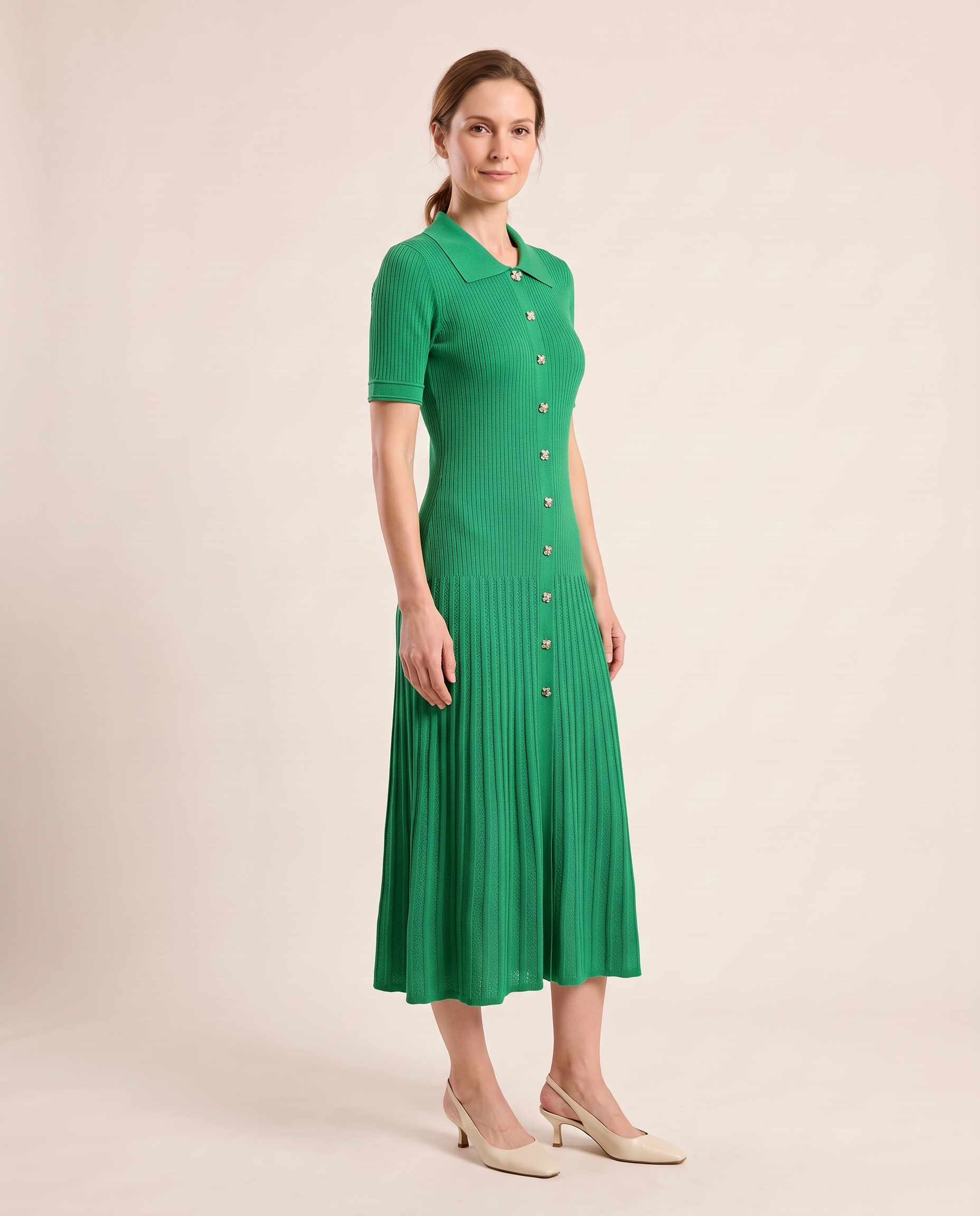 Knit Shirt Dress with Button Front – alternate product view