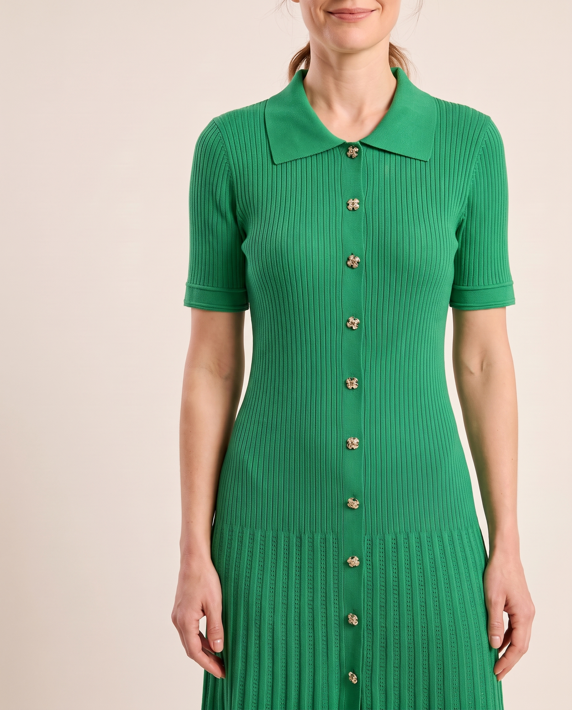 Knit Shirt Dress with Button Front – product detail view 1