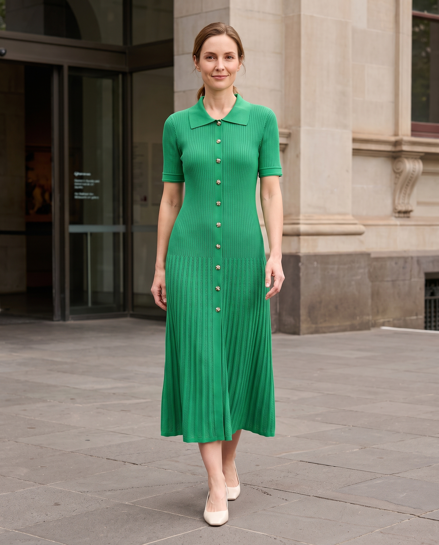Knit Shirt Dress with Button Front – product detail view 2
