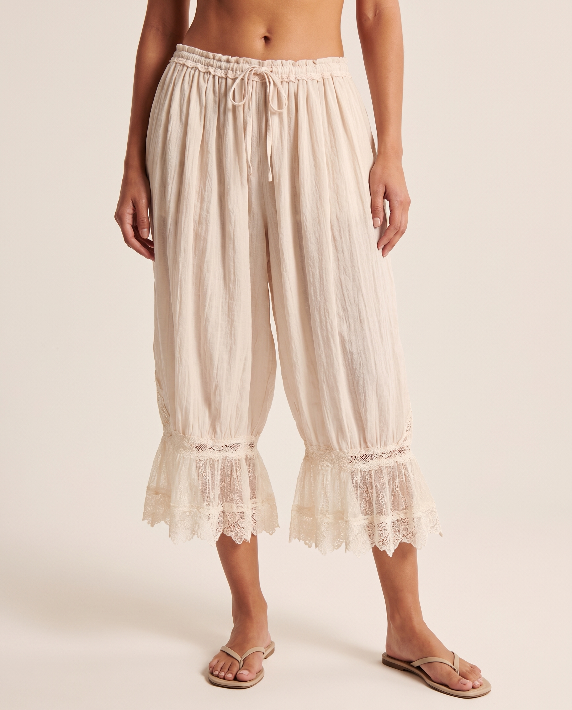 Floral Lace Lantern Trousers with Drawstring Waist – primary product view
