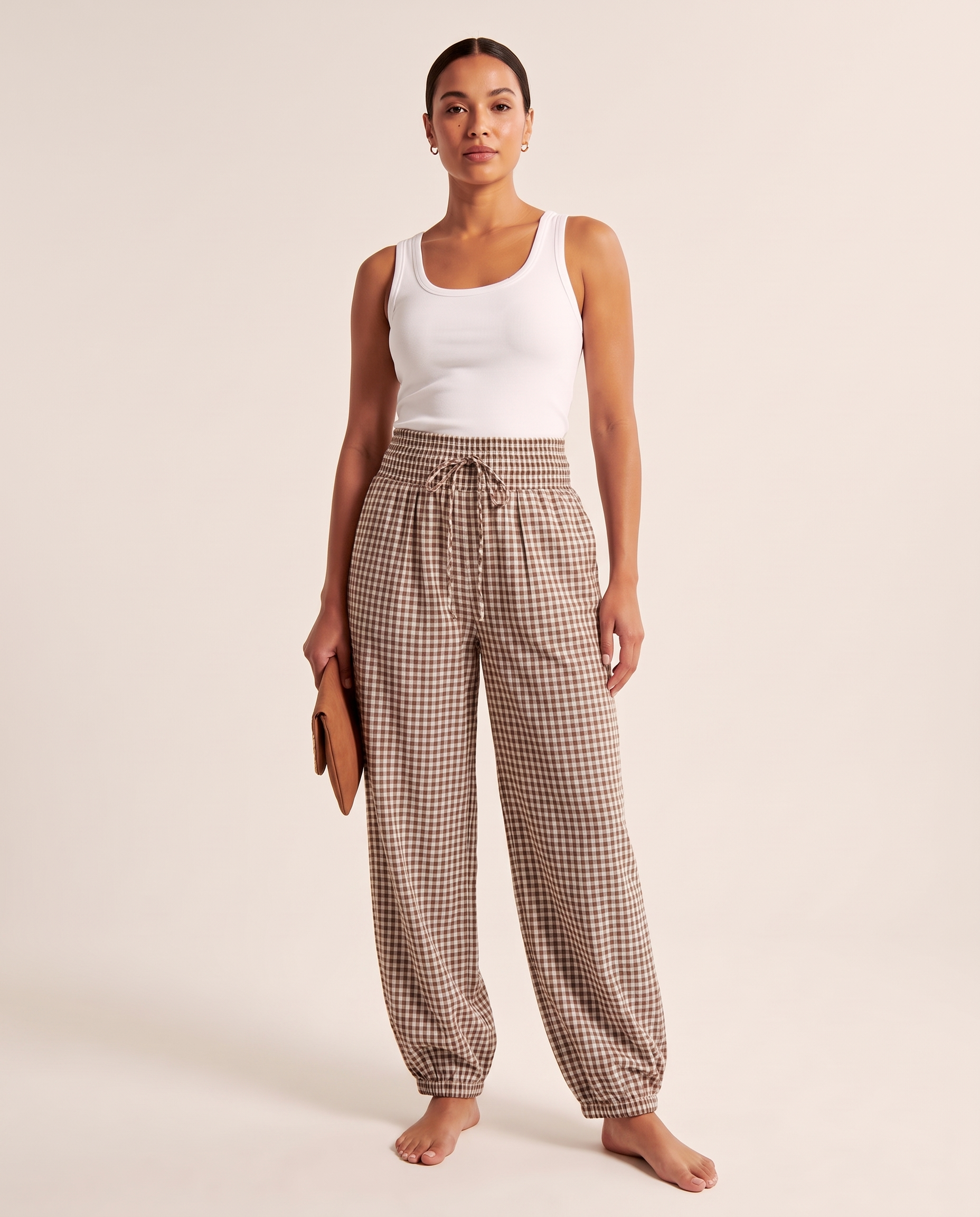 Gingham Wide Leg Trousers in Cotton – primary product view