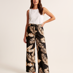 Leaf Print Wide Leg Trousers with Elastic Waist – primary product view