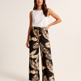 Leaf Print Wide Leg Trousers with Elastic Waist – primary product view