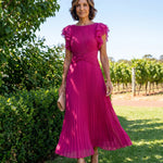 Lara | Pleated Flutter-Sleeve Maxi Wedding Guest Gowns — Australian lifestyle 1