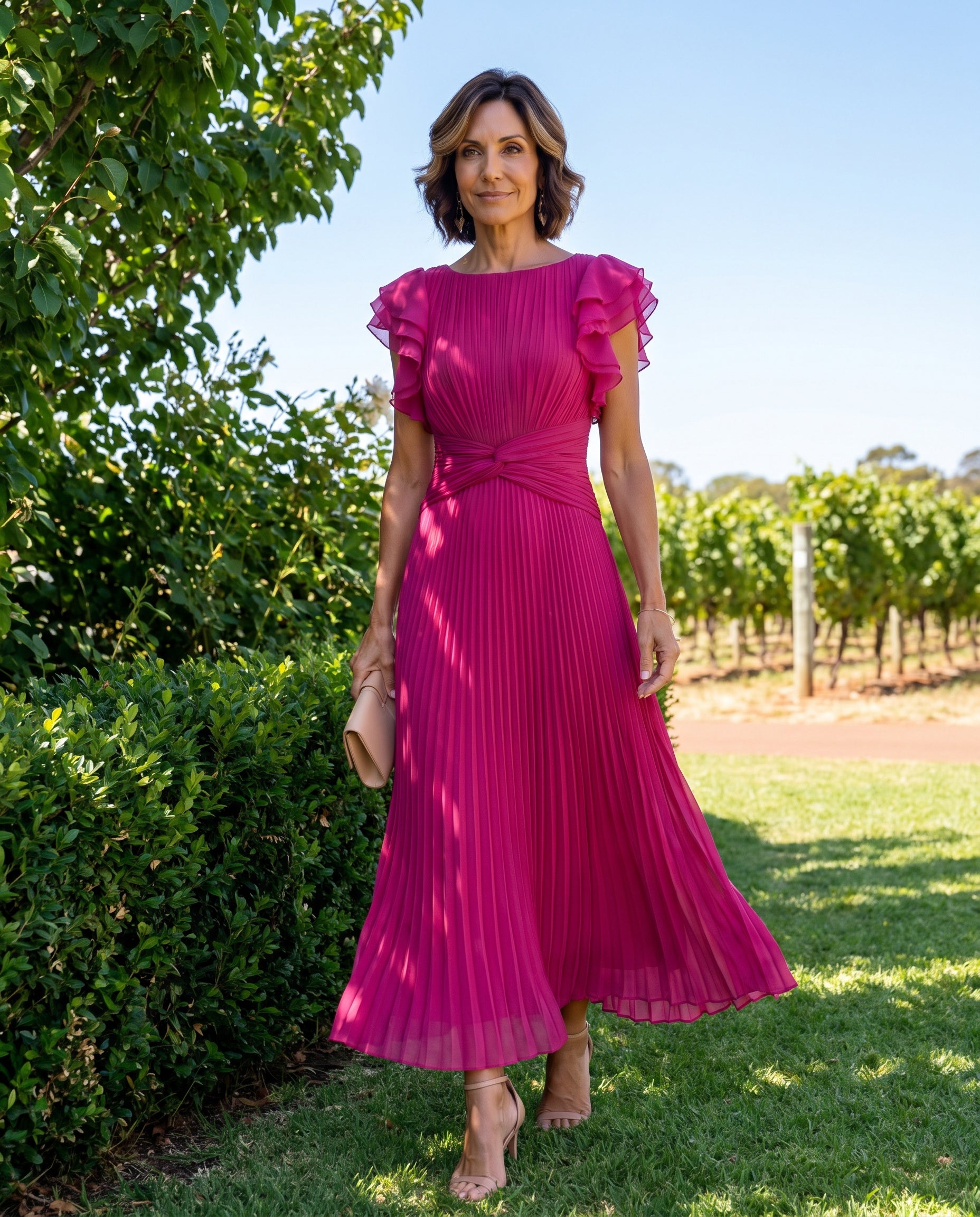 Lara | Pleated Flutter-Sleeve Maxi Wedding Guest Gowns — Australian lifestyle 1