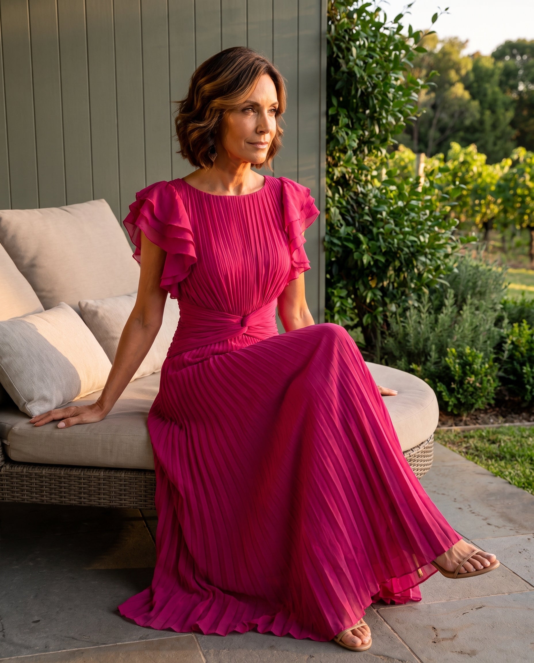 Lara | Pleated Flutter-Sleeve Maxi Wedding Guest Gowns — Australian lifestyle 2