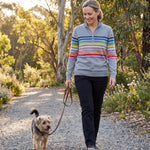 Women's Knit Pullover with Quarter Zip and Striped Bands — Australian lifestyle 1