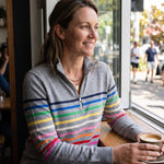Women's Knit Pullover with Quarter Zip and Striped Bands — Australian lifestyle 2
