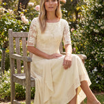 Women's Midi Dress with Lace Bodice and Sheer Elbow Sleeves — Australian lifestyle 2