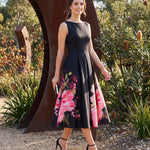 Danica | Black Floral A-Line Midi Cocktail Dresses — Australian lifestyle 1