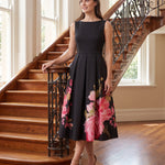 Danica | Black Floral A-Line Midi Cocktail Dresses — Australian lifestyle 2