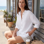 Women's Crinkled Blouse with Button Front and Roll-Tab Sleeves — Australian lifestyle 2