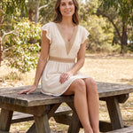 Women's Woven Mini Dress with V-Neck Trim and Flutter Sleeves — Australian lifestyle 2