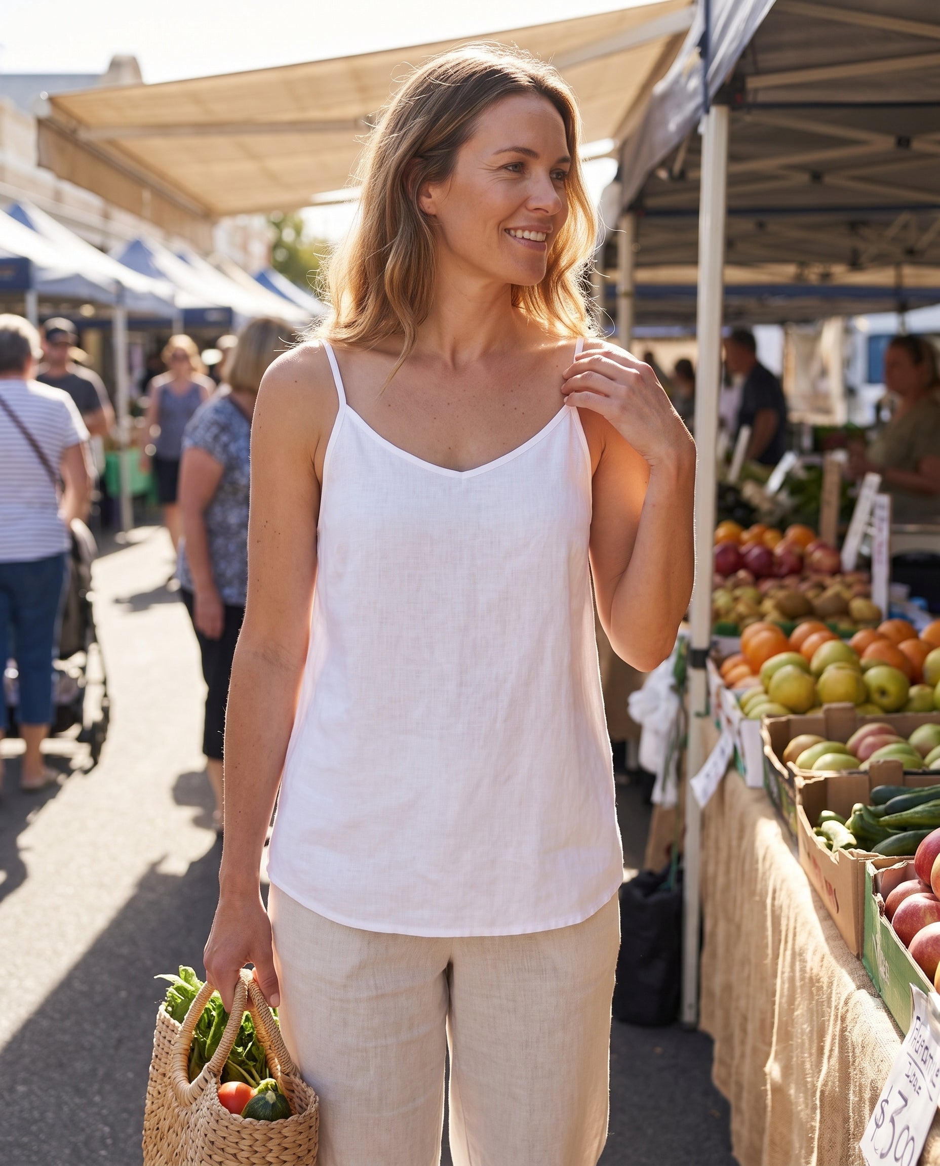 Women's Casual Linen-Blend Cami Top with V Neck and Spaghetti Straps — Australian lifestyle 1