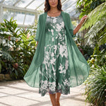 Women's Woven Midi Dress Set with Open-Front Overlay and Floral Print — Australian lifestyle 1