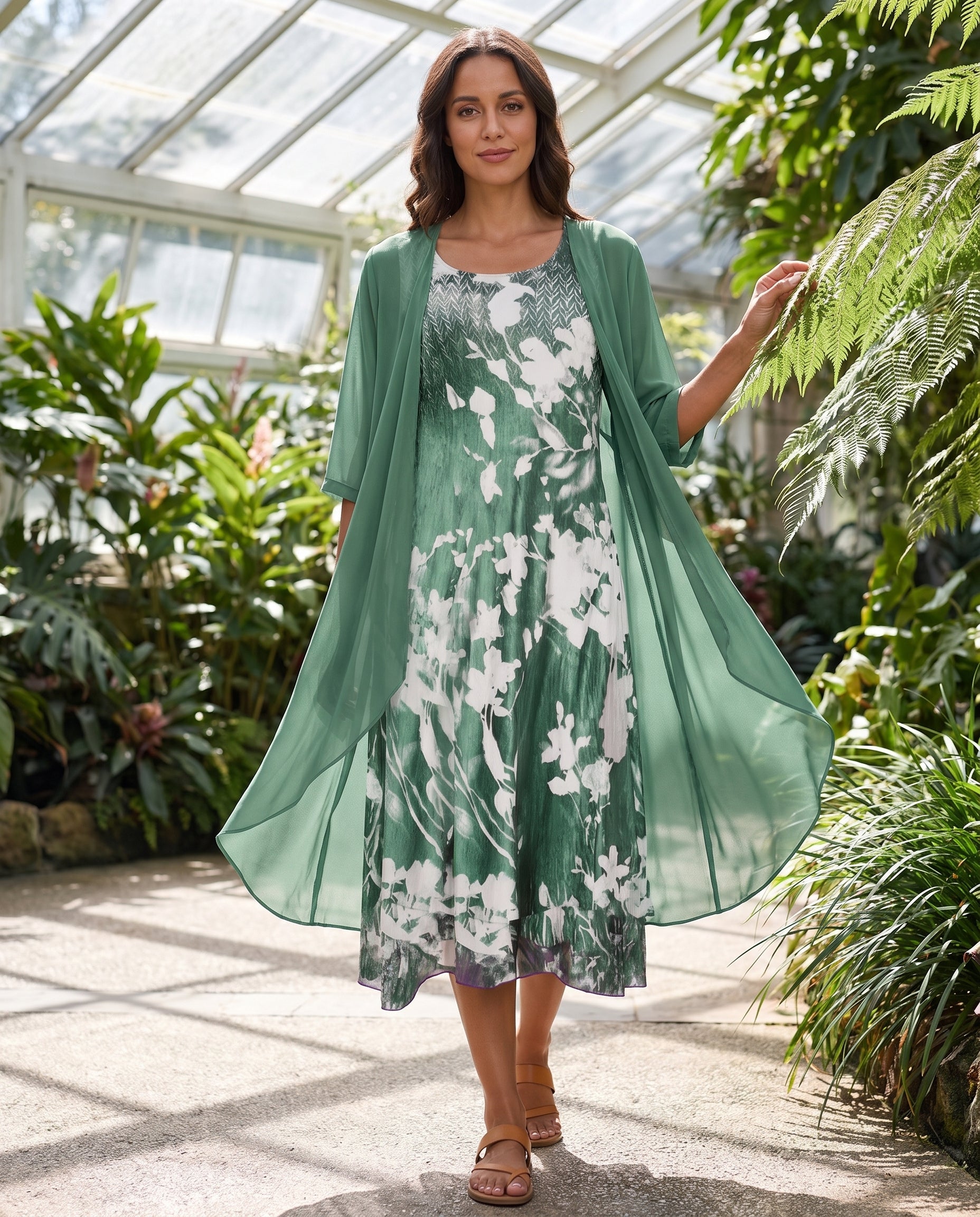 Women's Woven Midi Dress Set with Open-Front Overlay and Floral Print — Australian lifestyle 1