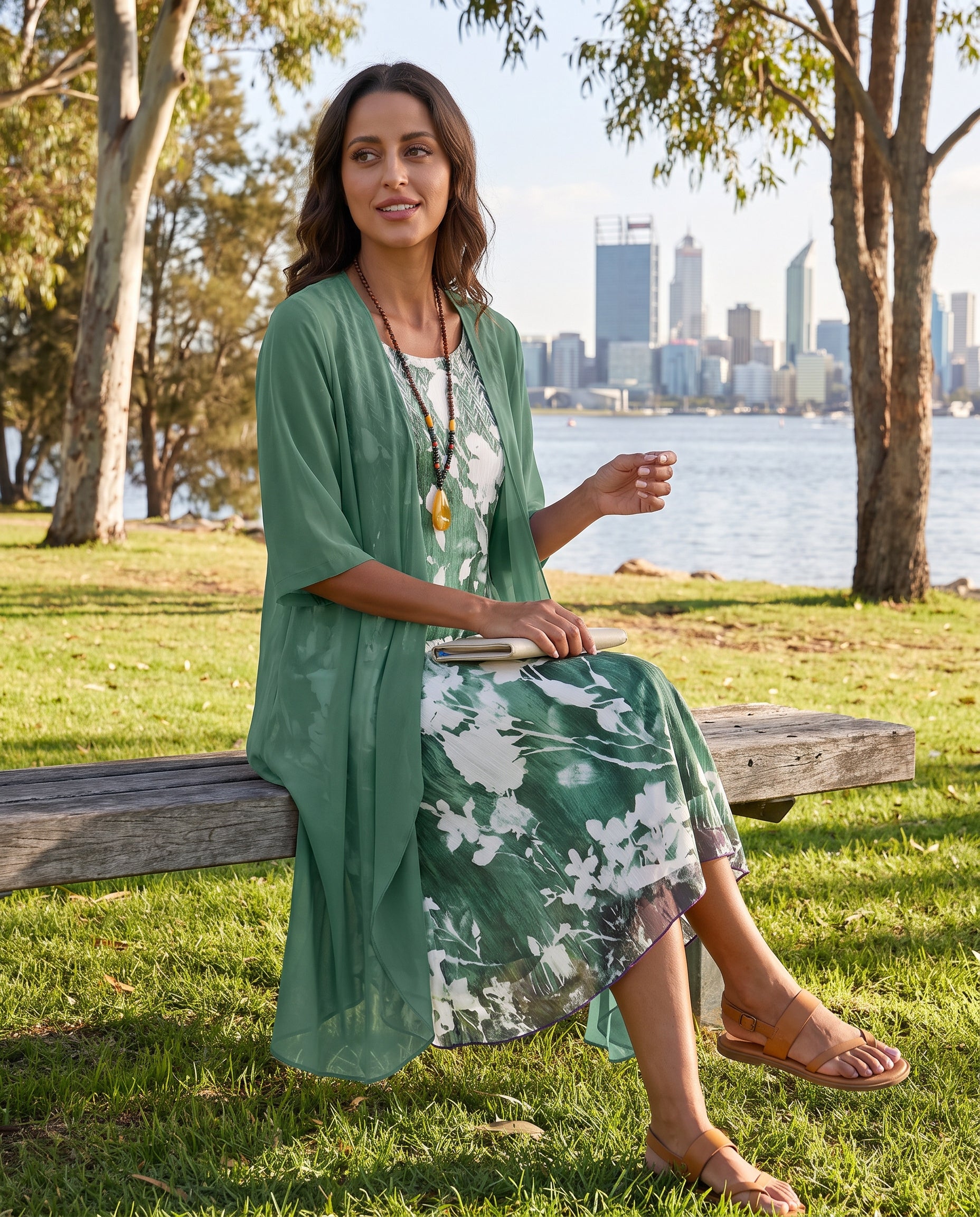 Women's Woven Midi Dress Set with Open-Front Overlay and Floral Print — Australian lifestyle 2