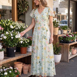 Women's Floral Woven Maxi Dress with V Neck and Flutter Sleeves — Australian lifestyle 1