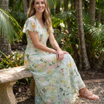 Women's Floral Woven Maxi Dress with V Neck and Flutter Sleeves — Australian lifestyle 2
