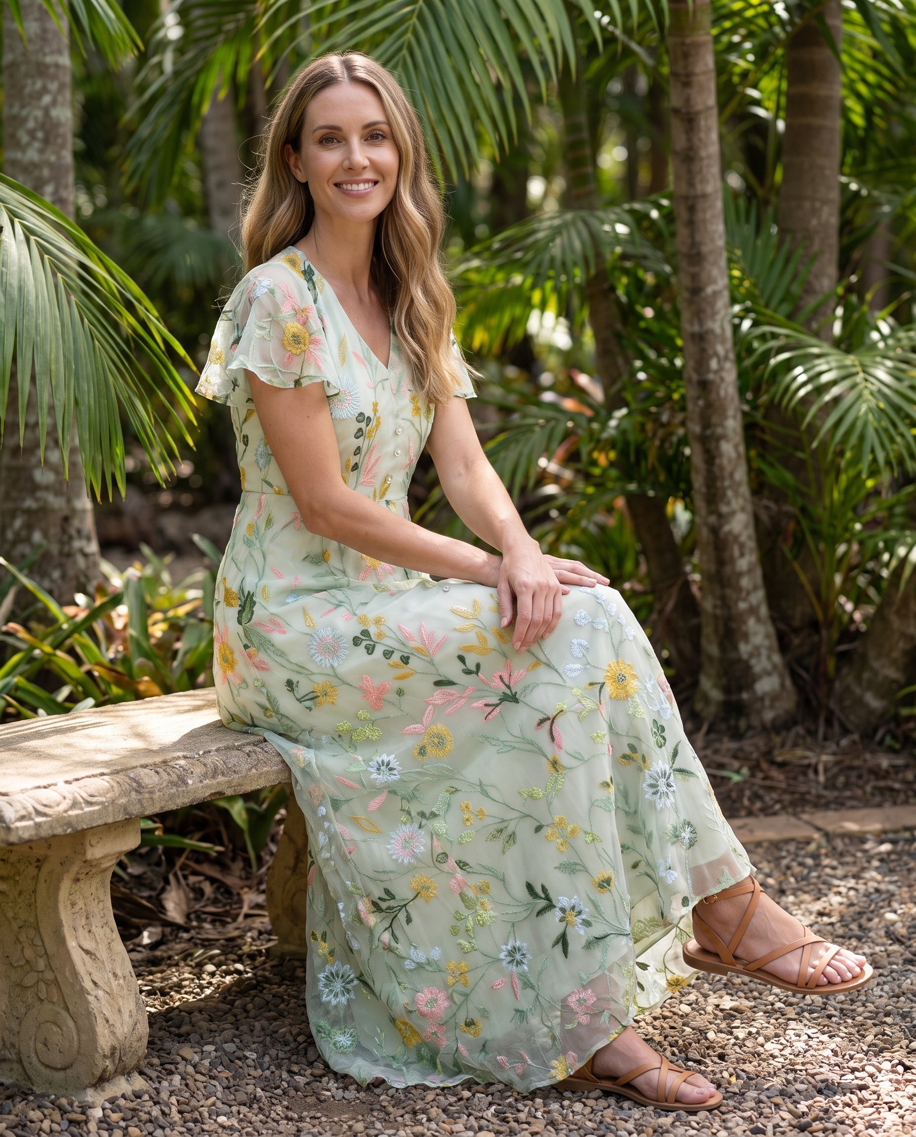 Women's Floral Woven Maxi Dress with V Neck and Flutter Sleeves — Australian lifestyle 2