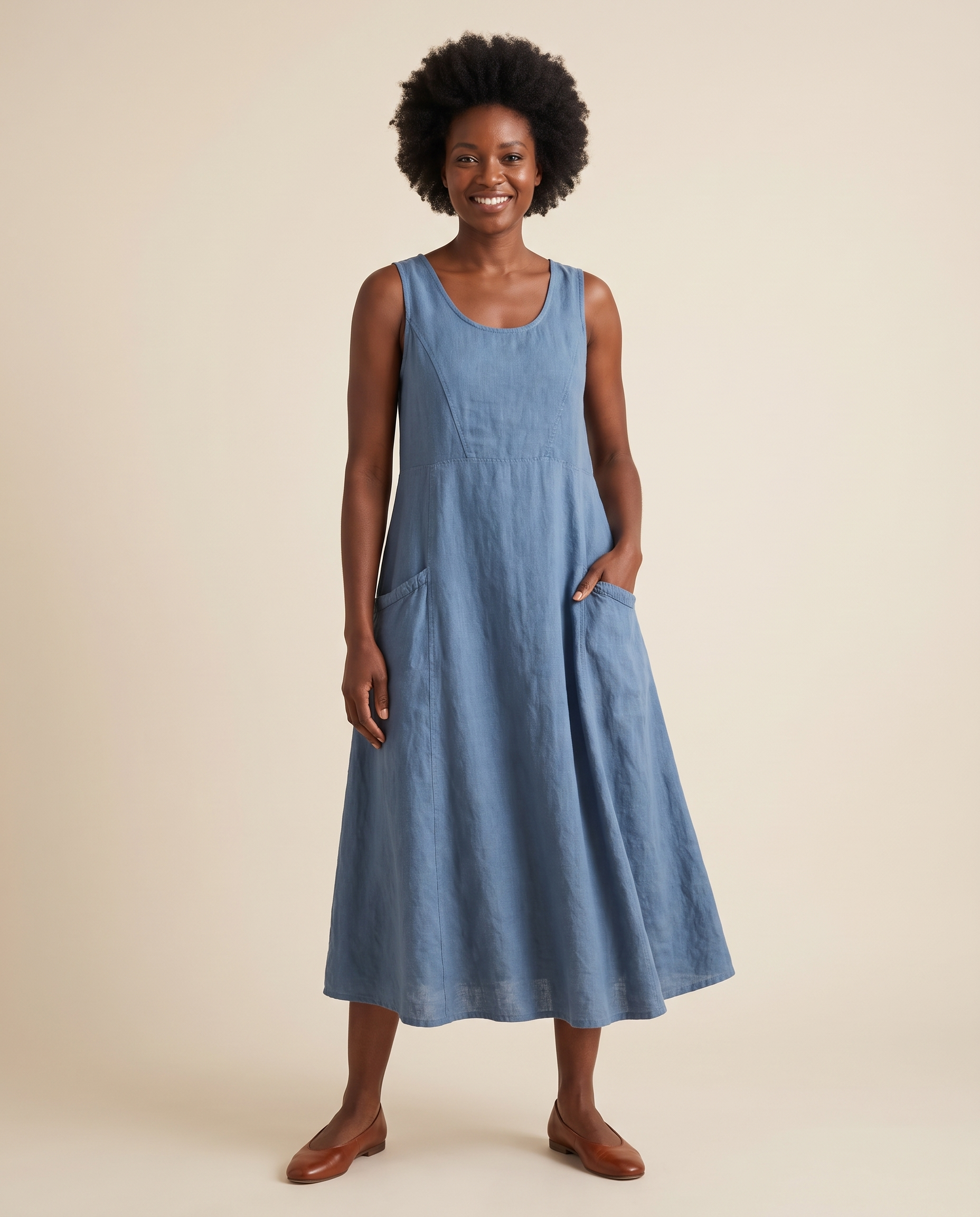 Linen Sundress with Side Pockets — Blue studio