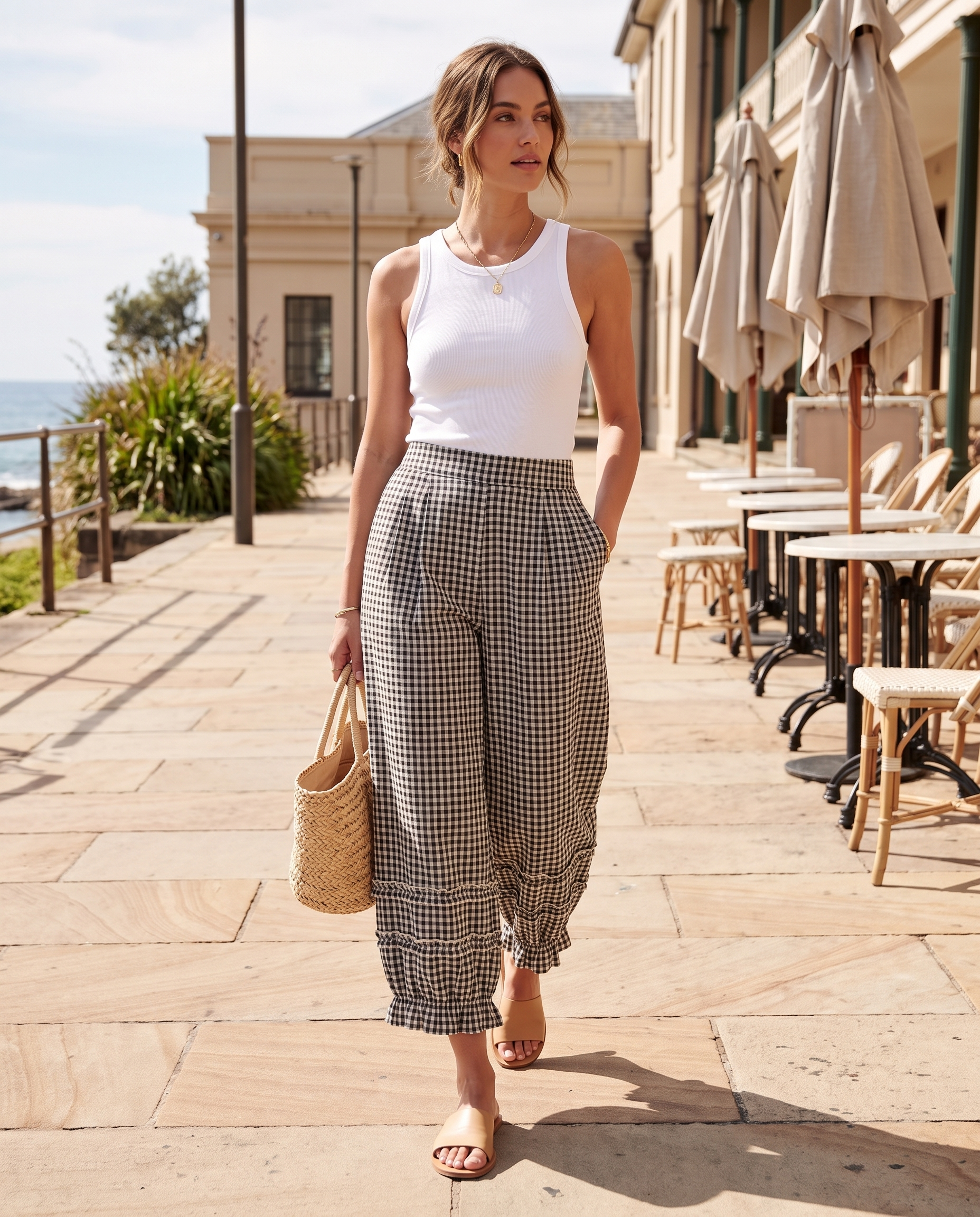Monochrome Check Lantern Trousers with Cropped Leg – product detail view 1