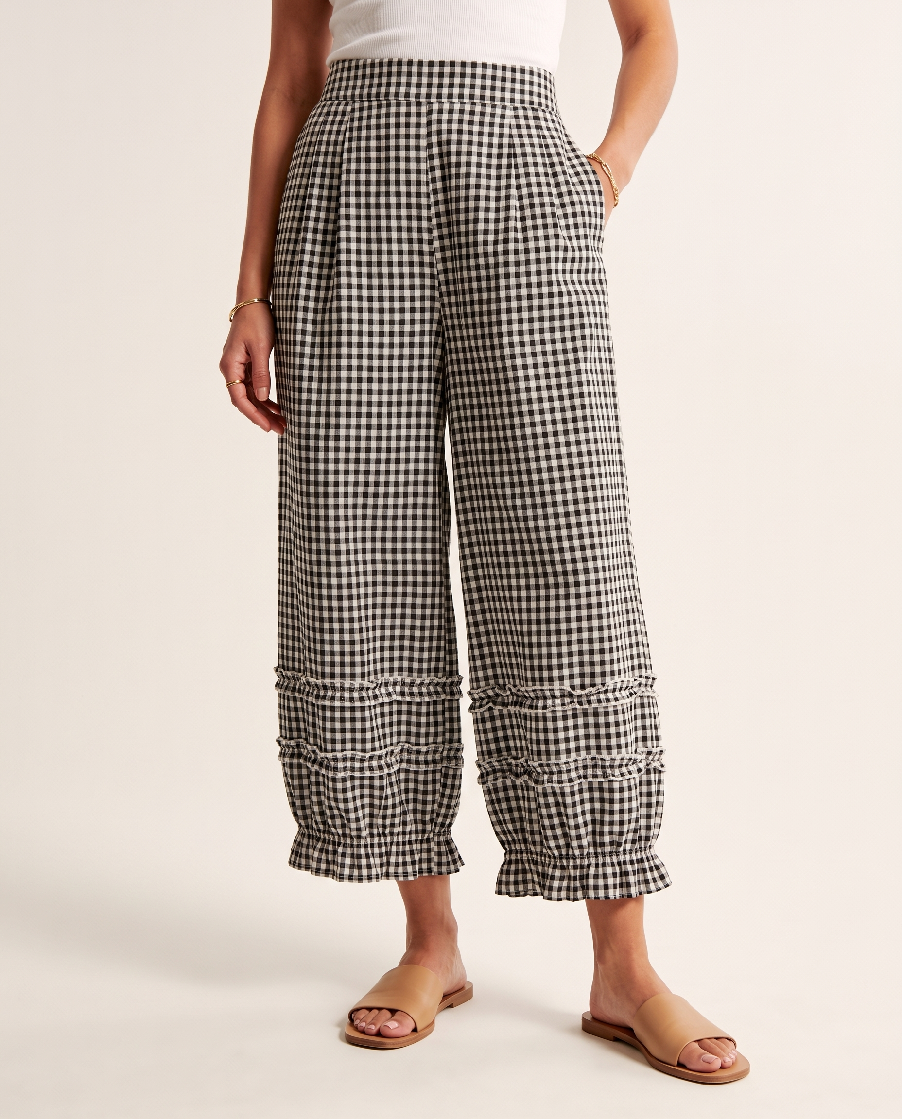 Monochrome Check Lantern Trousers with Cropped Leg – primary product view