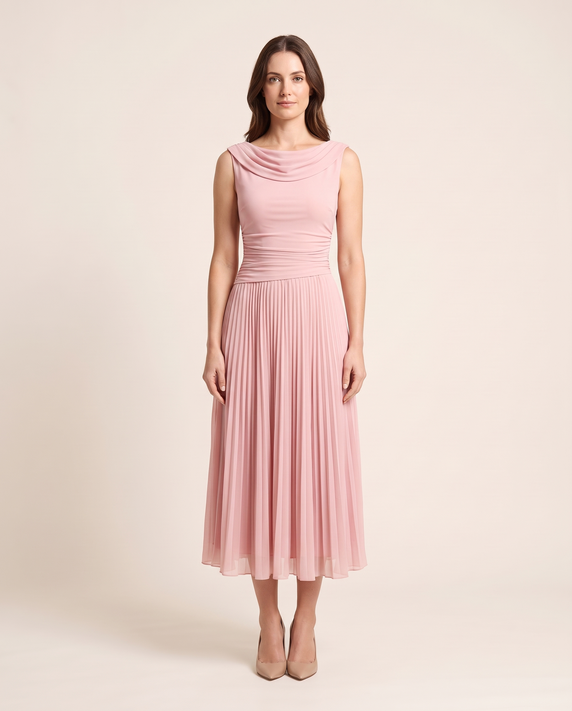 Occasion Midi Dress with Ruched Neckline — Pink studio