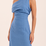 One Shoulder Linen Maxi Dress with Side Split — construction detail