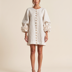 Linen Mini Dress with Puff Sleeves — front view