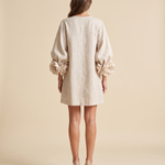 Linen Mini Dress with Puff Sleeves — back view