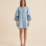 Linen Mini Dress with Puff Sleeves — product view