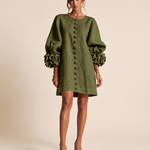 Linen Mini Dress with Puff Sleeves — product view