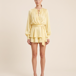 Long Sleeve Mini Dress with Lace Up V Neck — Yellow front view