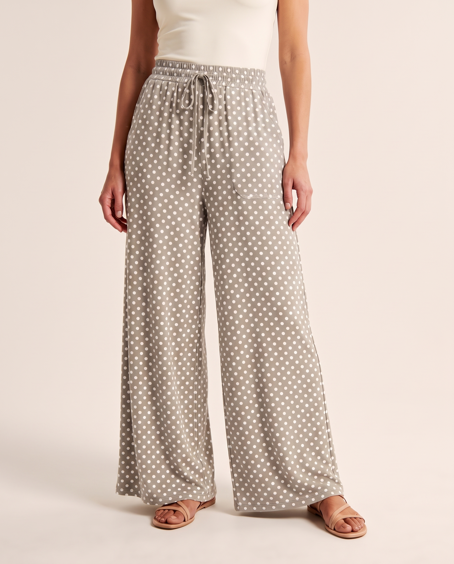 Polka Dot Wide Leg Trousers with Elastic Waist – colour variant view