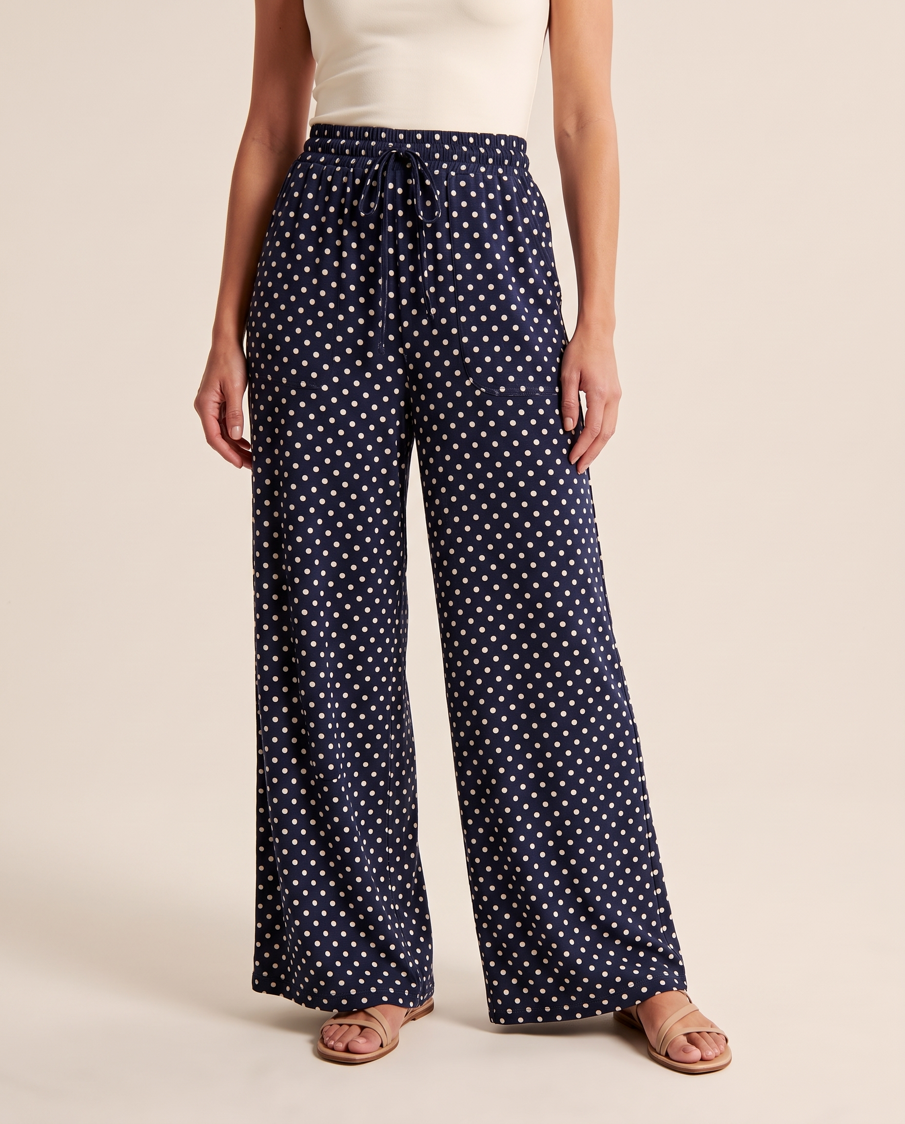 Polka Dot Wide Leg Trousers with Elastic Waist – colour variant view