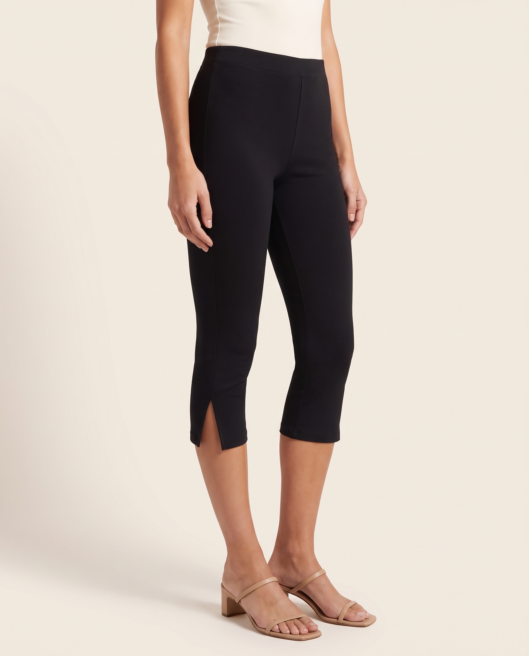 Skinny Capri Trousers with Split Hem – three-quarter view
