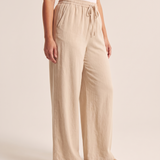 Wide Leg Beach Trousers with Drawstring Waist – three-quarter view