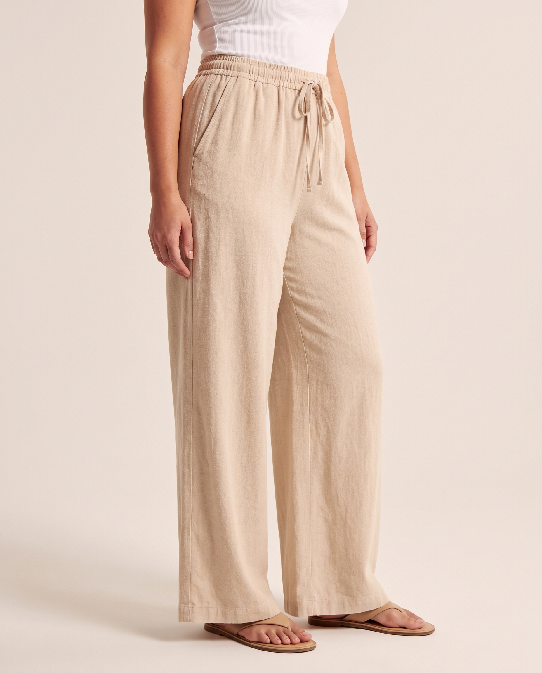 Wide Leg Beach Trousers with Drawstring Waist – three-quarter view