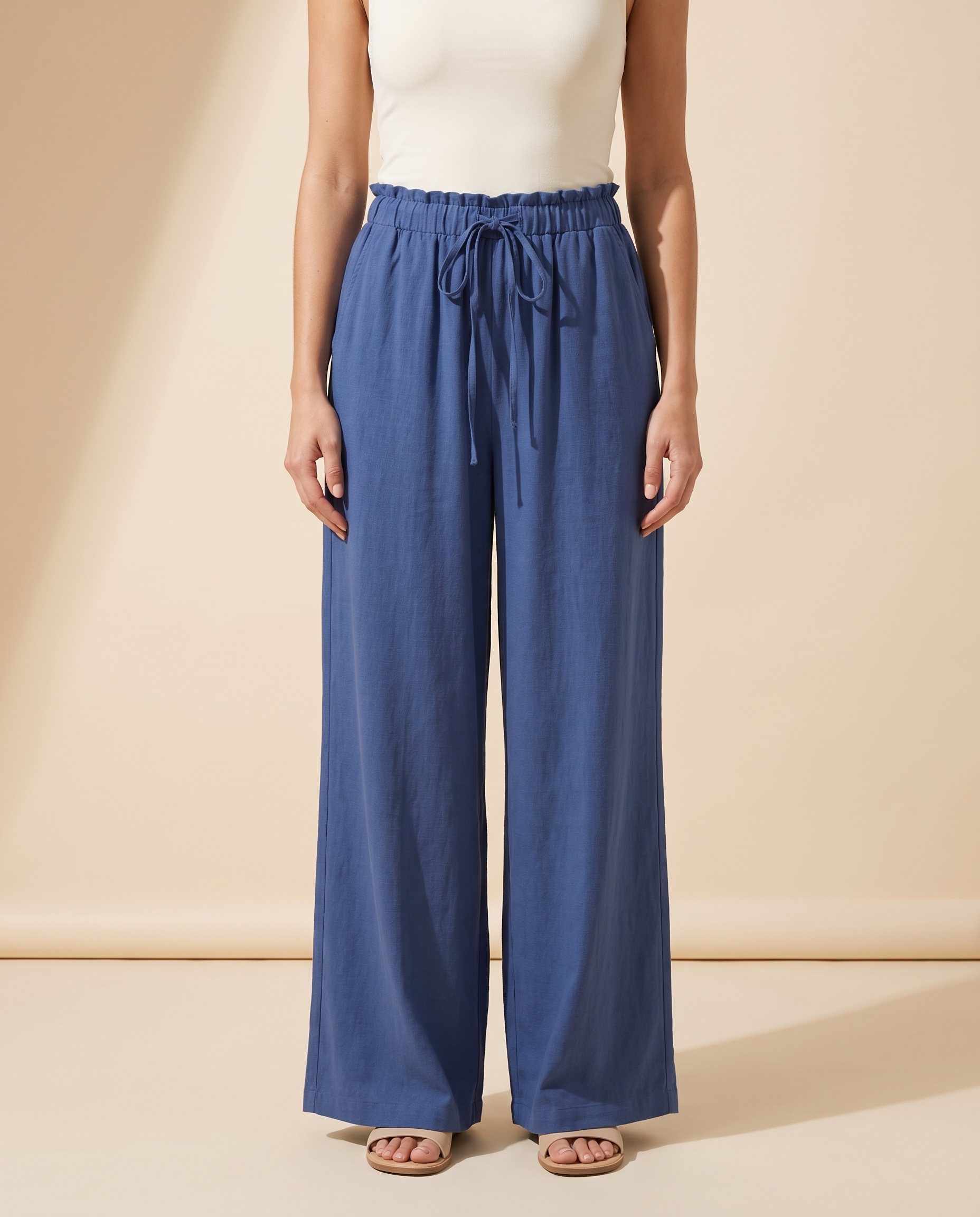 Wide Leg Beach Trousers with Drawstring Waist – colour variant view