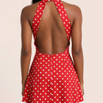Polka Dot Halter Mini Dress with Open Back — construction detail