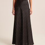 Polka Dot Satin Maxi Skirt with A Line Flare – primary product view